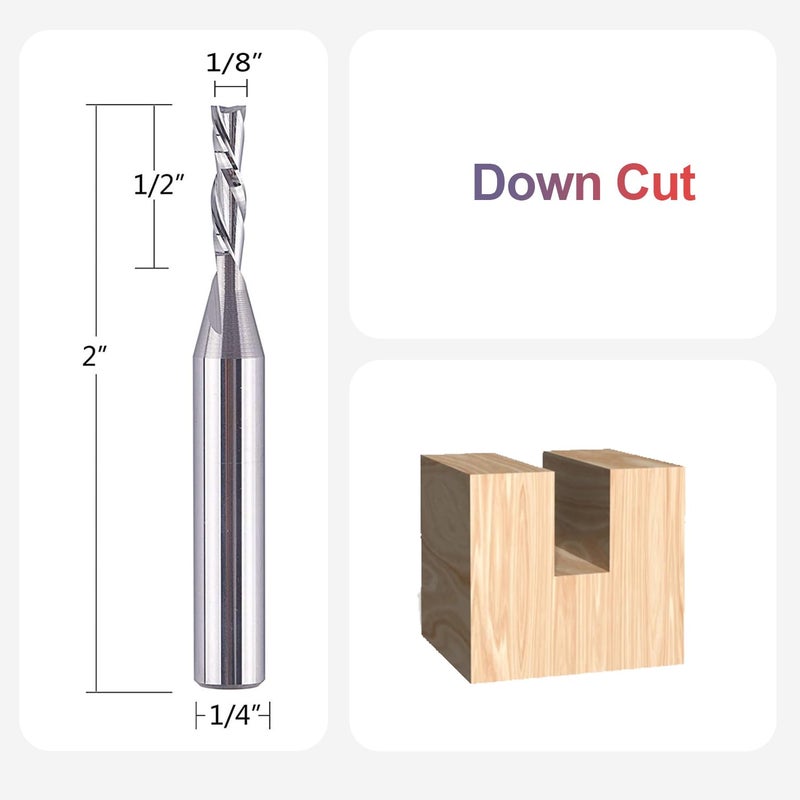 SpeTool Spiral Router Bits with DownCut 1/8 inch Cutting Diameter, 1/4 inch Shank CNC Bits Solid Carbide End Mill for Wood Cut, Carving - Image 2